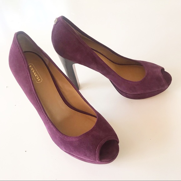 Coach Shoes - Coach Breana Plum Suede Peep Toe Heels